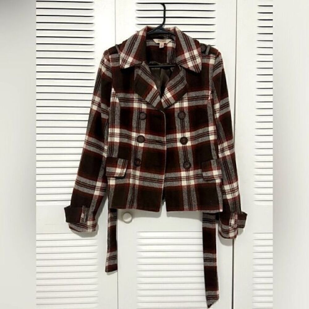 Decree Women’s Small or Junior’s Large Brown Rust Double Breasted Plaid Jacket